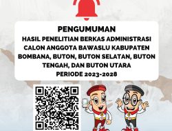 Pengumuman Hasil Penelitian Berkas Administrasi Calon Anggota Bawaslu Zona 1 Sultra