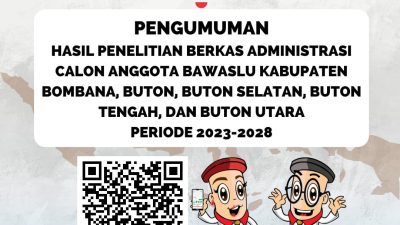 Pengumuman Hasil Penelitian Berkas Administrasi Calon Anggota Bawaslu Zona 1 Sultra